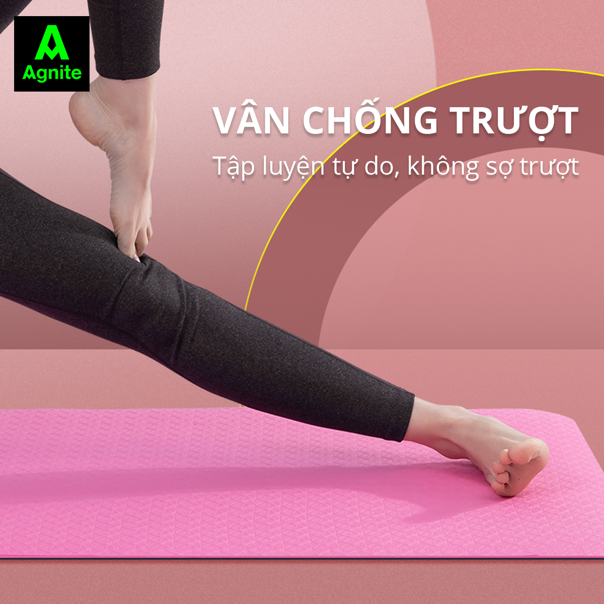 Thảm tập Yoga và GYM 2 lớp TPE dày 6mm cao cấp Agnite - Chống trơn trượt, khử ẩm mốc, độ bám tốt - Hàng chính hãng - Kèm dây buộc - F4177