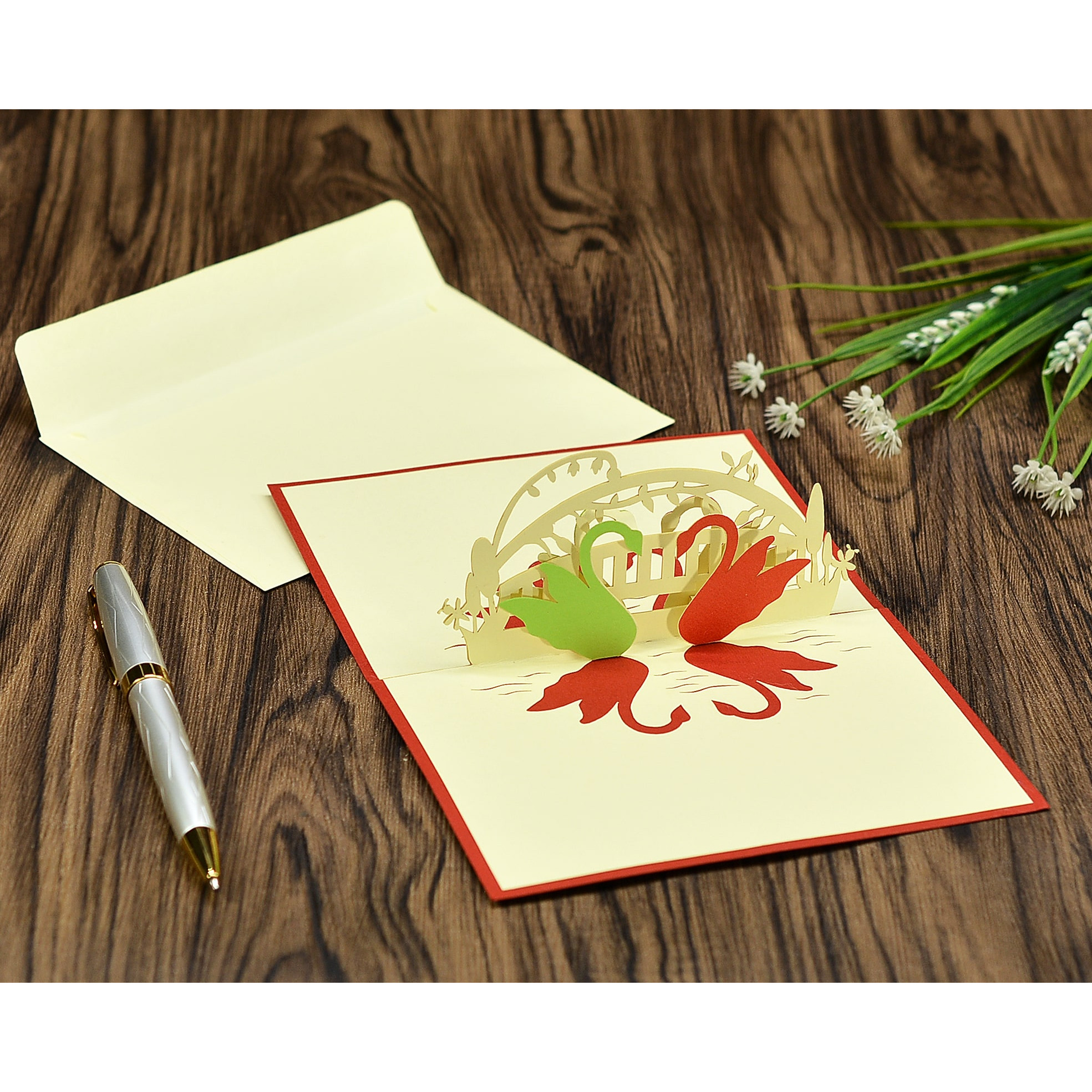 Thiệp Handmade đôi thiên nga bên hồ size 10x15cm AN020