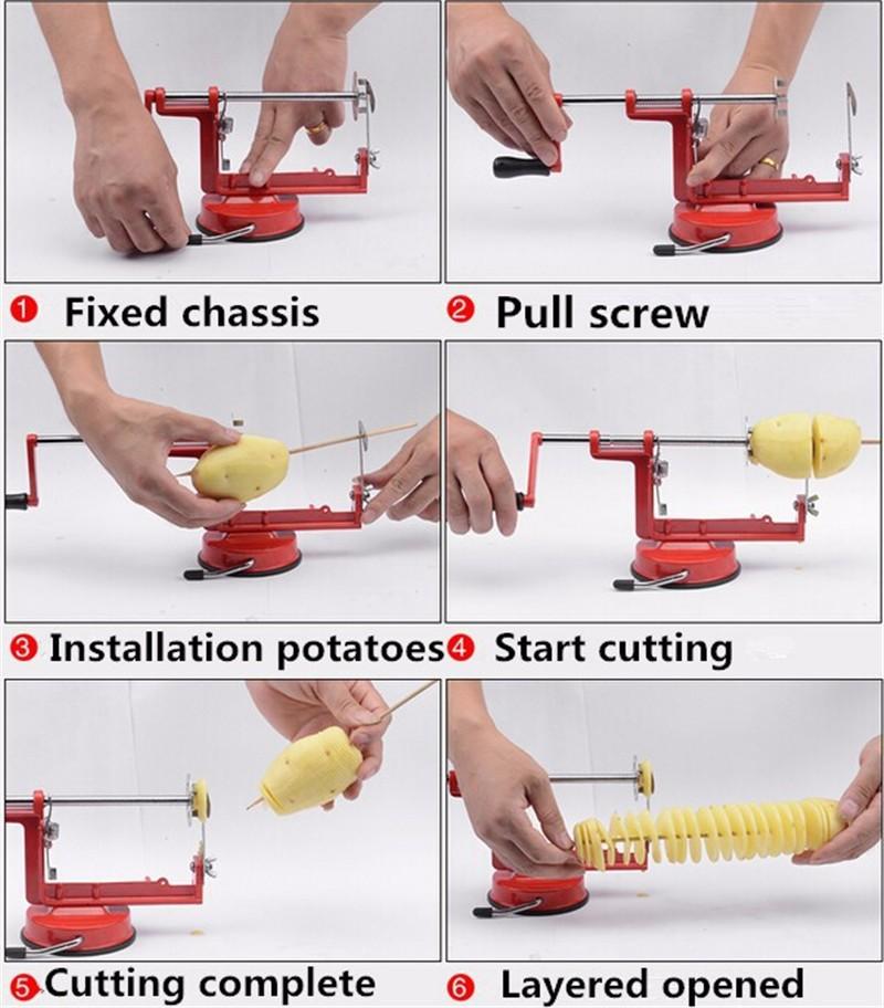 1 Máy Tính Khoai Tây Twister Khoai Tây Cắt Lát Thép Không Gỉ Phụ Kiện Nhà Bếp Lốc Máy Thái Bằng Tay Cắt Xoắn Ốc Chip