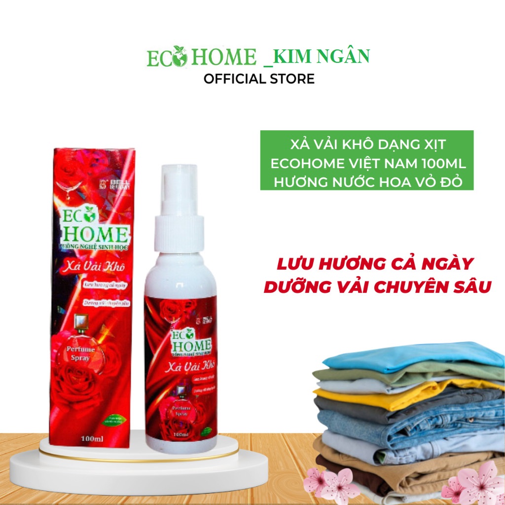 Xả Vải Khô Dạng Xịt Công Nghệ Sinh Học ECOHOME 100ml Hương Nước Hoa Vỏ Đỏ Làm Mềm Vải Khử Mùi Mồ Hôi, Lưu Hương Cả Ngày