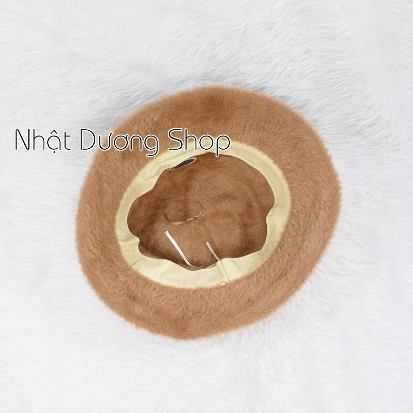 Mũ bo cụp lông thỏ, nón tài bèo vành tròn hàng quảng châu thêu chữ R, vành rộng 5cm phù hợp cho các bạn nữ đi du lịch.