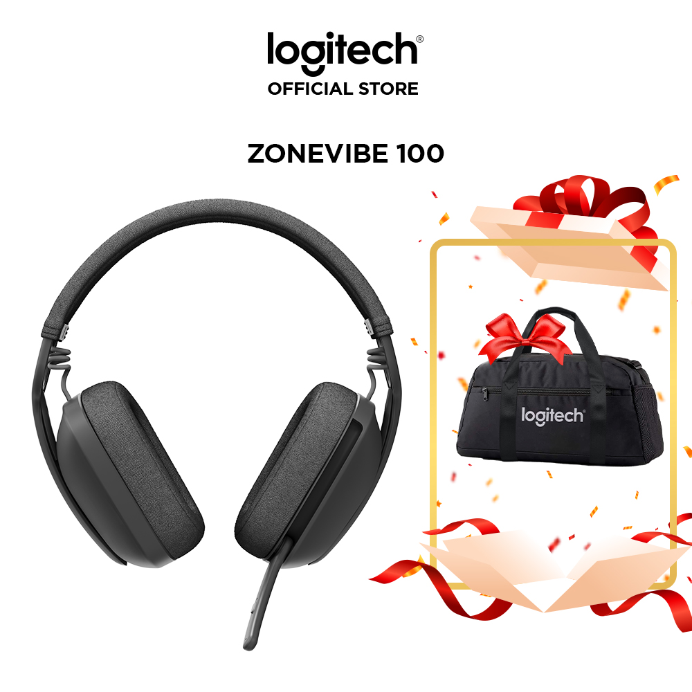 Tai nghe không dây Logitech Zone Vibe 100 nhẹ, với micrô khử tiếng ồn, Tai nghe Bluetooth Đa điểm Tiên tiến, Hoạt động với Teams, Google Meet, Zoom, Mac/PC - Hàng chính hãng