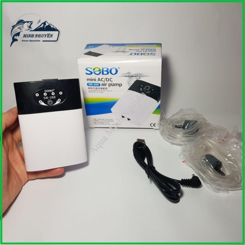 Máy Sủi Oxy Tích Điện 2 Vòi Sobo SB-268 -Bơm oxy cho hồ cá Phòng Cúp Điện Cho Hồ Cá