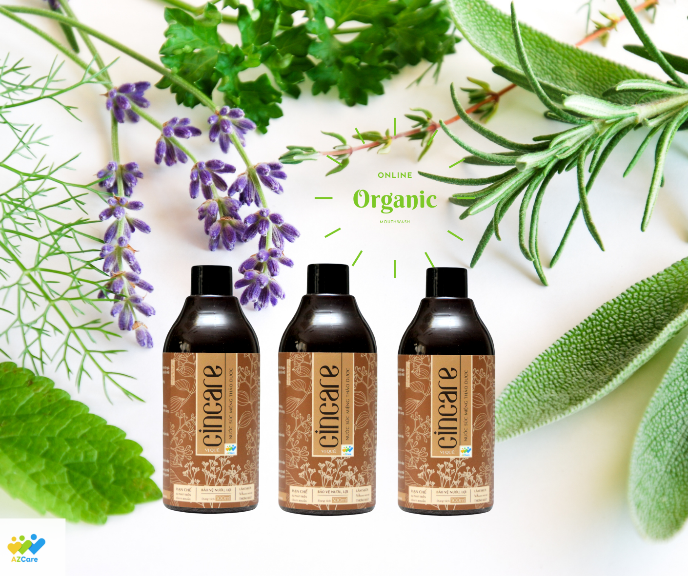 Combo 3 chai Nước súc miệng Thảo dược Cincare - Khử khuẩn, thơm miệng, răng nướu khỏe mạnh - Mẹ bầu, trẻ nhỏ dùng được