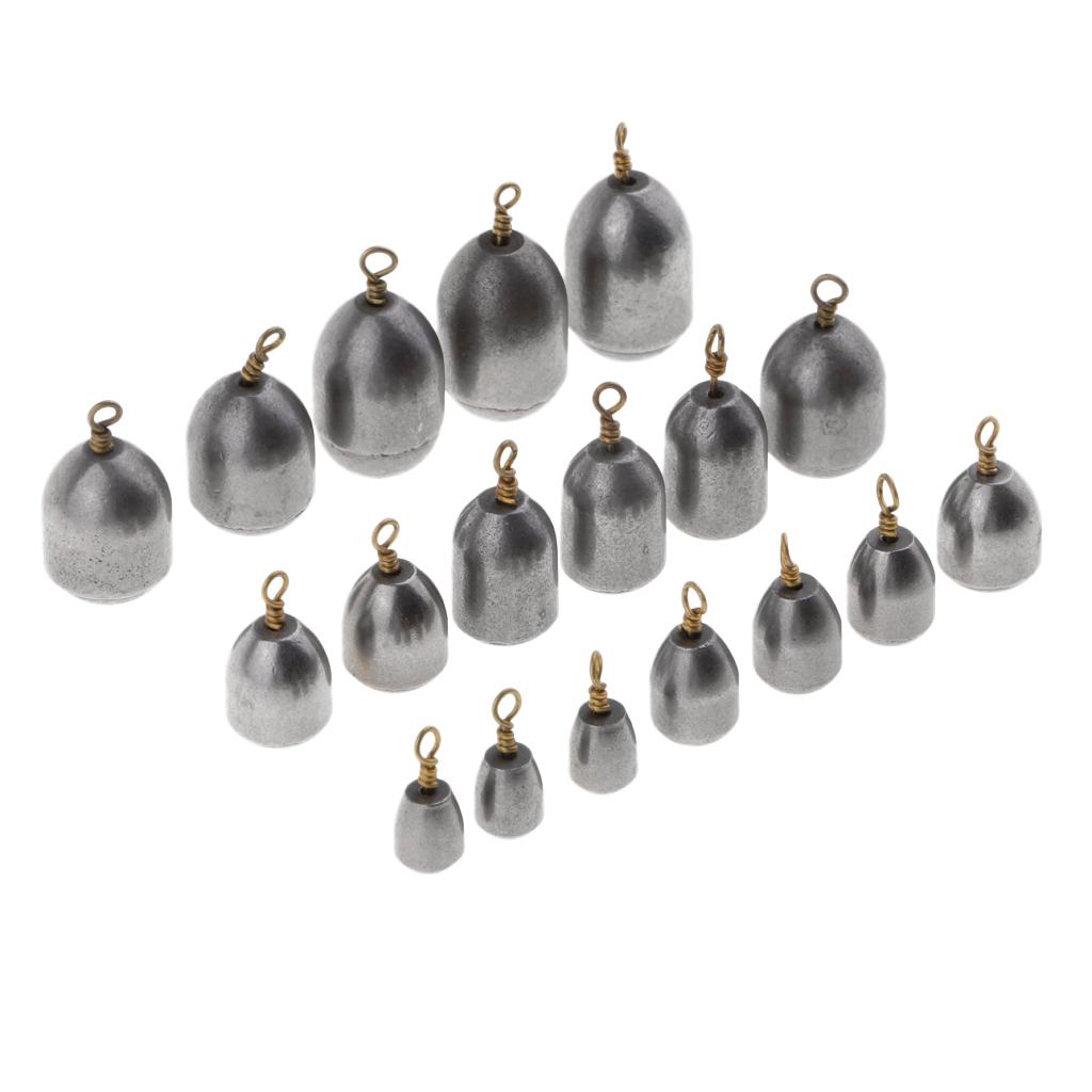 18pcs Mixed Size Iron Bank Sinker Fishing Weights Slip Sinker Fishing Tackle