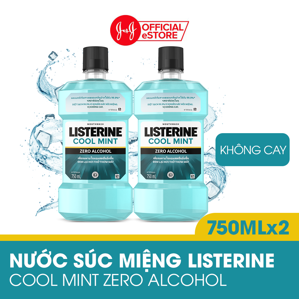 Bộ 2 Chai Nước Súc Miệng Listerine Giúp Hơi Thở Thơm Mát Cool Mint Zero Alcohol 750mlx2