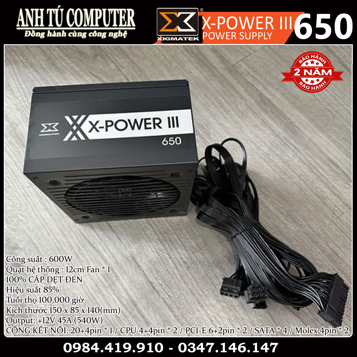 Nguồn máy tính công xuất thực 600W XIGMATEK X-POWER III 650 EN45990 hàng chính hãng