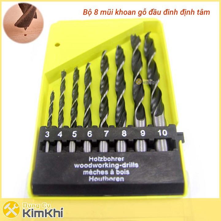 Bộ 8 mũi khoan gỗ đầu đinh định tâm 3-10mm chuôi tròn