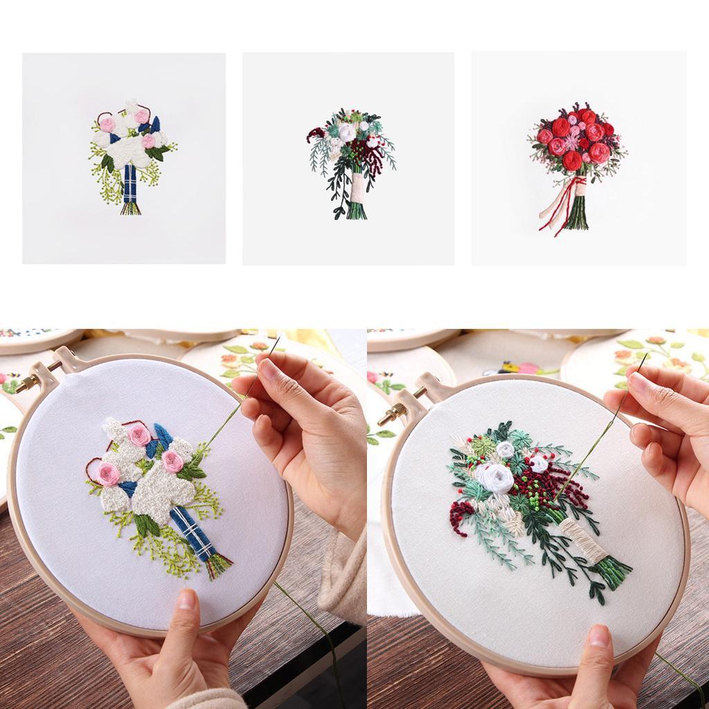 Cross Stitch Embroidery Starter Kit - Bouquet Pattern Handmade Arts for Home Hangs or Decor
