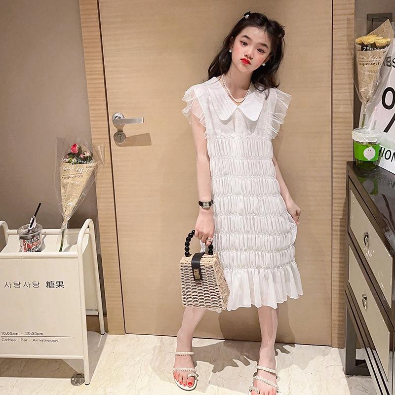 CHENGRUI Cô gái mùa hè chiffon rắn màu đầm 2023 trung bình trẻ em phong cách phương Tây thời trang mùa hè váy công chúa thời trang trẻ em