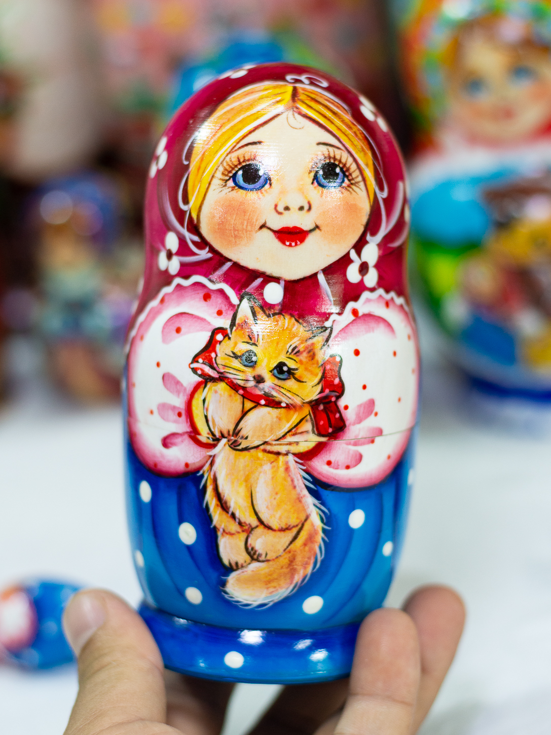 (SIÊU DỄ THƯƠNG) BỘ BÚP BÊ NGA MATRYOSHKA 5 LỚP 15CM &quot;MISA ÔM MÈO&quot; HÀNG LƯU NIỆM NGA CỰC ĐẸP VÀ DỄ THƯƠNG