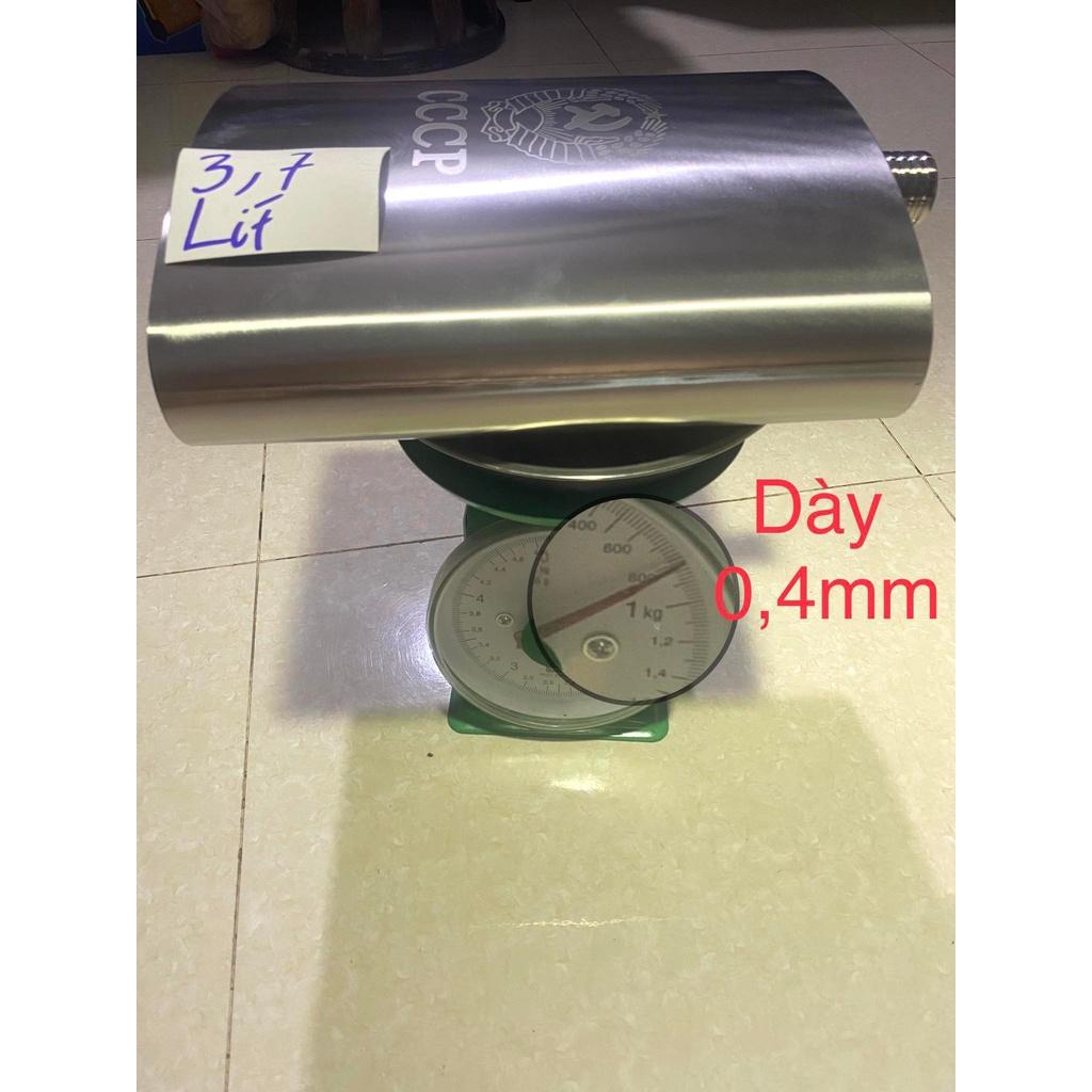Bình đựng nước 3,5 Lit Inox 304 cccp kèm bao da như hình, hàng dày 0,6mm có tặng 1 LY+ 1 PHỄU- 128 Xách Tay