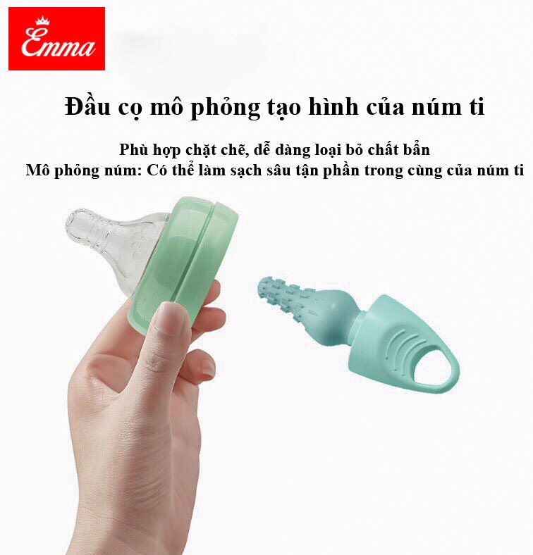 Bộ Cọ Bình Sữa, Núm Ti Silicone EmmaKids 4 Đầu Cọ Tạo Bọt Vệ Sinh Siêu Sạch