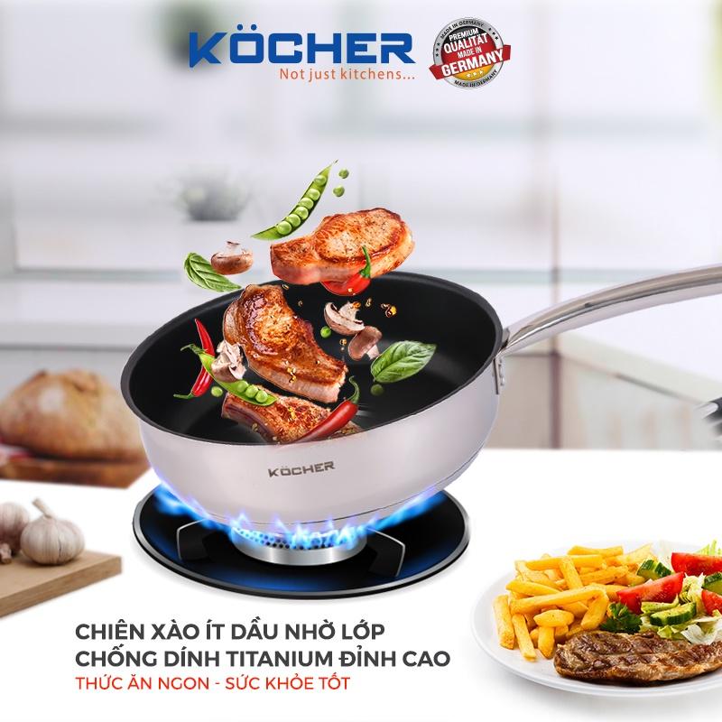 Chảo chống dính Kocher bếp từ inox 304 5 lớp đáy KOCHER Size 24cm dùng cho mọi loại bếp - Hàng chính hãng