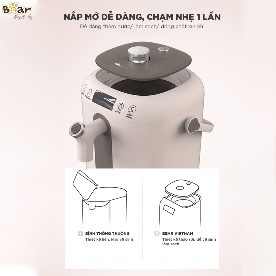 Bình Điện Thông Minh Bear Đun Nước Nóng Siêu Tốc, Tự Động Giữ Ấm 55 Độ, Khử Clo An Toàn Cho Sức Khoẻ - KE-B30V1 - Hàng Chính Hãng