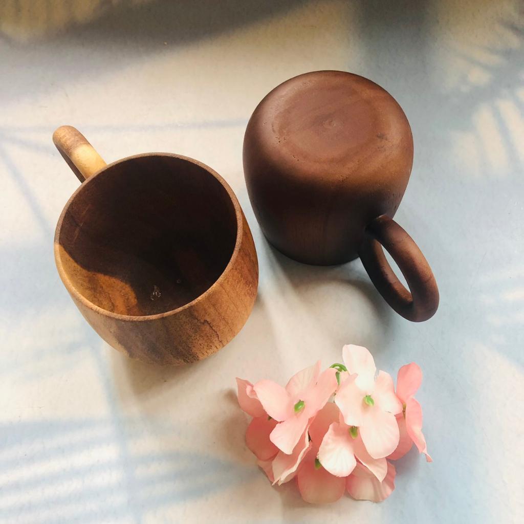 Cốc Gỗ Keo Nâu Đen 7x7 cm, Có Quai Tay Cầm, Cốc Uống Trà, Cà Phê, Phong Cách Vintage, Chụp Ảnh Trang Trí Xinh Xắn