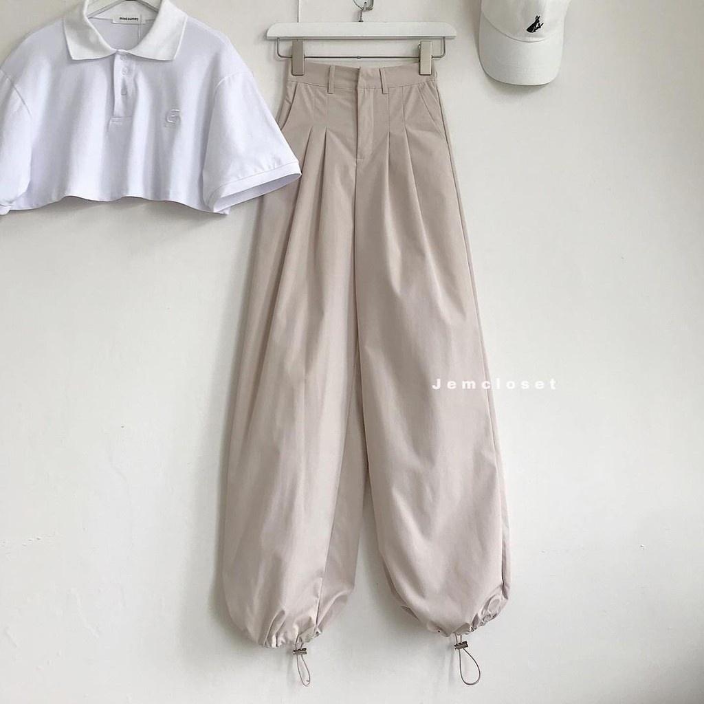 Quần Jogger Kaki Màu Be Thiết Kế Rút Ống Quần Ống Rộng Phong Cách Thể Thao Thỏa Mái Cá Tính CAL 2646