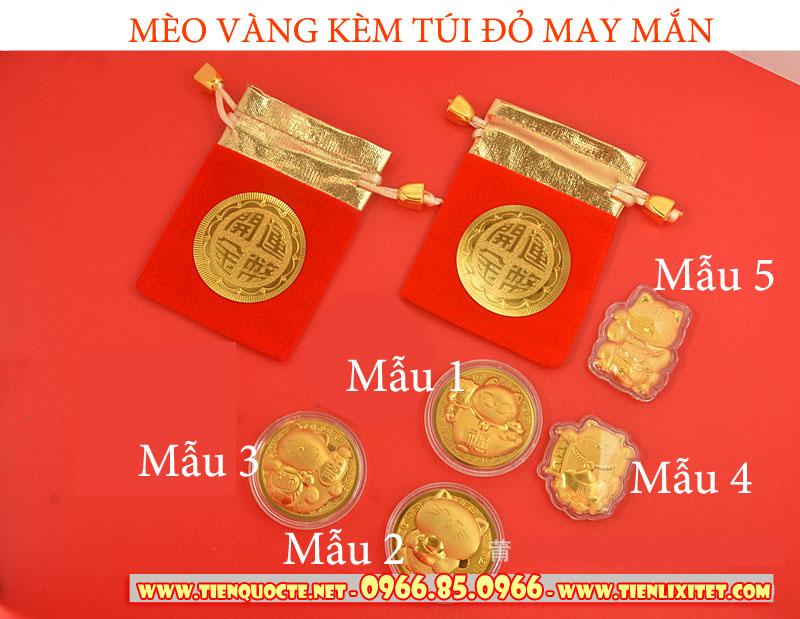 Quà tết sang trọng lì xì túi đỏ HÌNH mèo MẠ VÀNG lì xì tết 2023 sang chảnh LGLSC000523