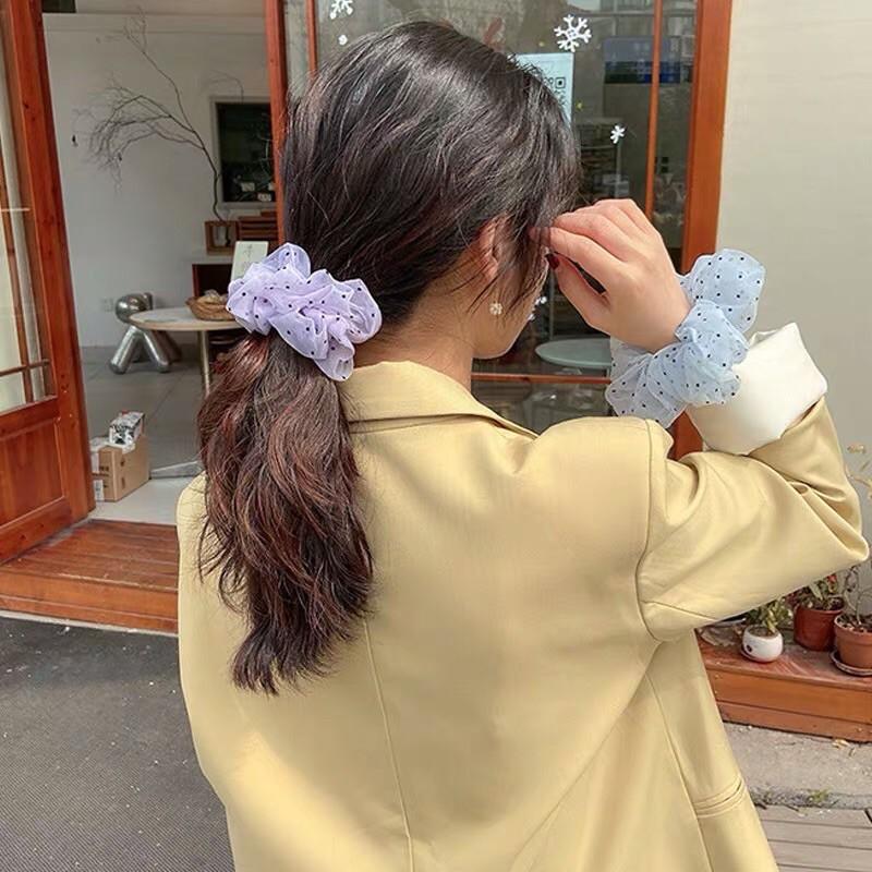 Dây cột tóc - scrunchies voan hoạ tiết bi