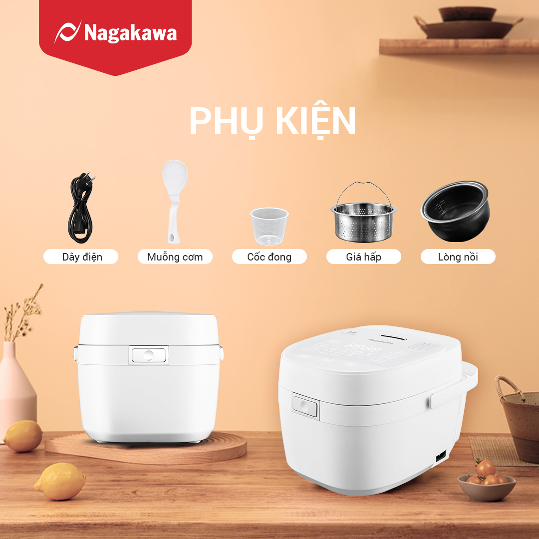 Nồi cơm điện cao tần Nagakawa NAG0140 - 12 chế độ nấu - Giảm tinh bột - Hàng chính hãng