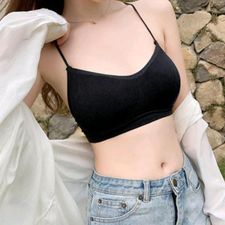 Áo Bra 2 dây Cotton Không gọng sợi bún, dây lưng đan chéo, hởlưng mút đệm có thể tháo dời QuyếnRũ Nữ Women Top