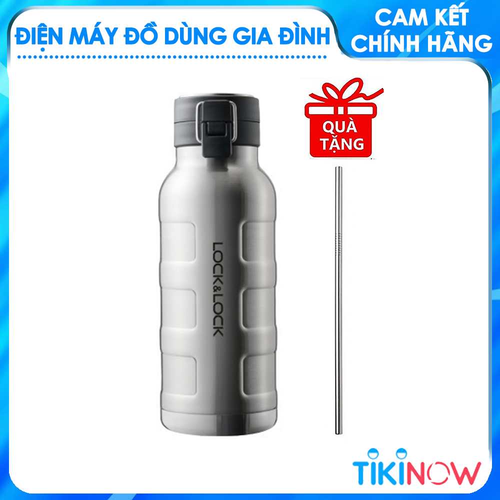 Bình Giữ Nhiệt Bằng Thép Không Gỉ Lock&amp;Lock Bumper Bottle LHC4141SLV (470ml),  LHC4142SLV (650ml) - Hàng Chính Hãng, Tặng Kèm Ống Hút Inox