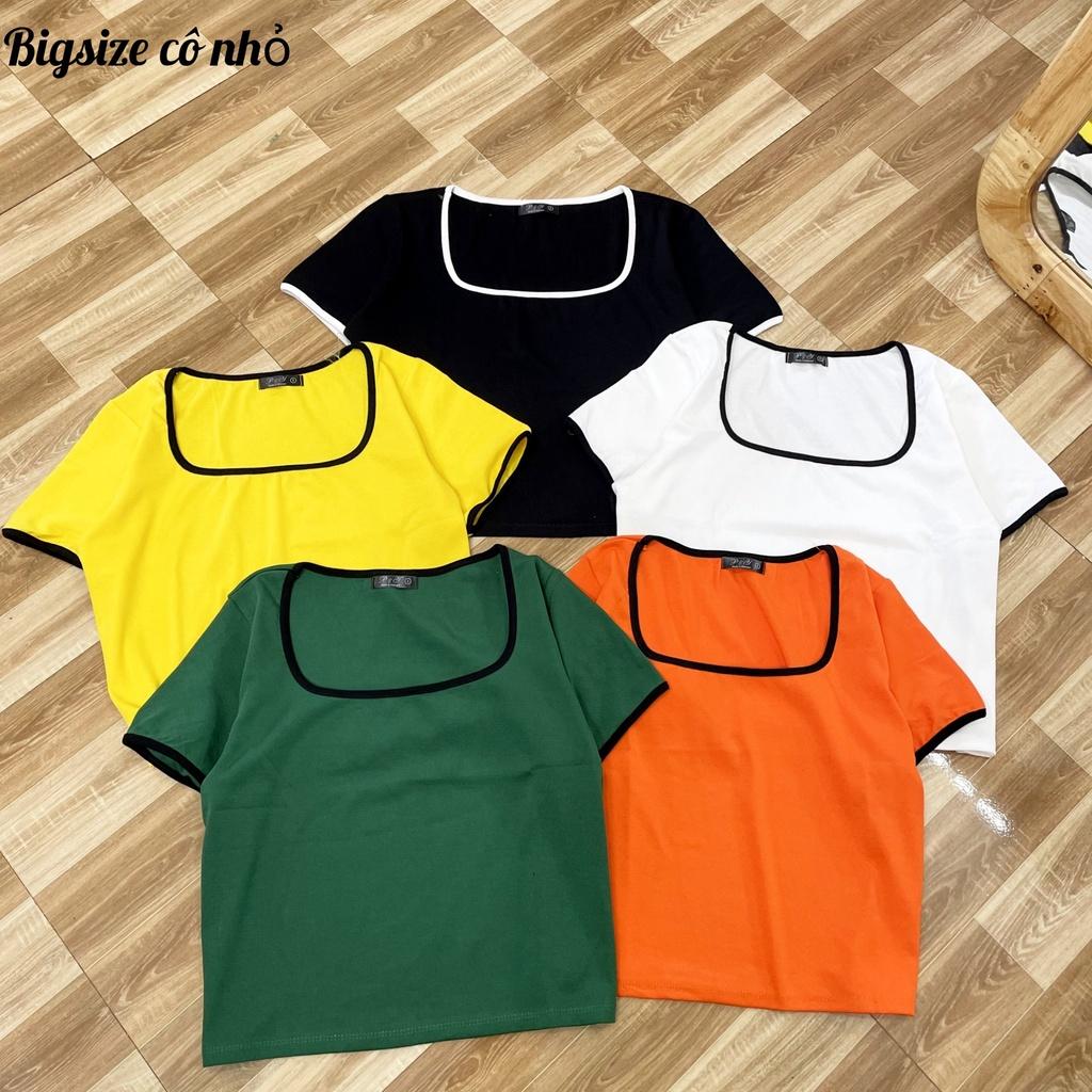 Áo thun tay ngắn bigsize nữ cổ vuống có viền cổ dáng croptop co giãn mạnh A28 - Đen