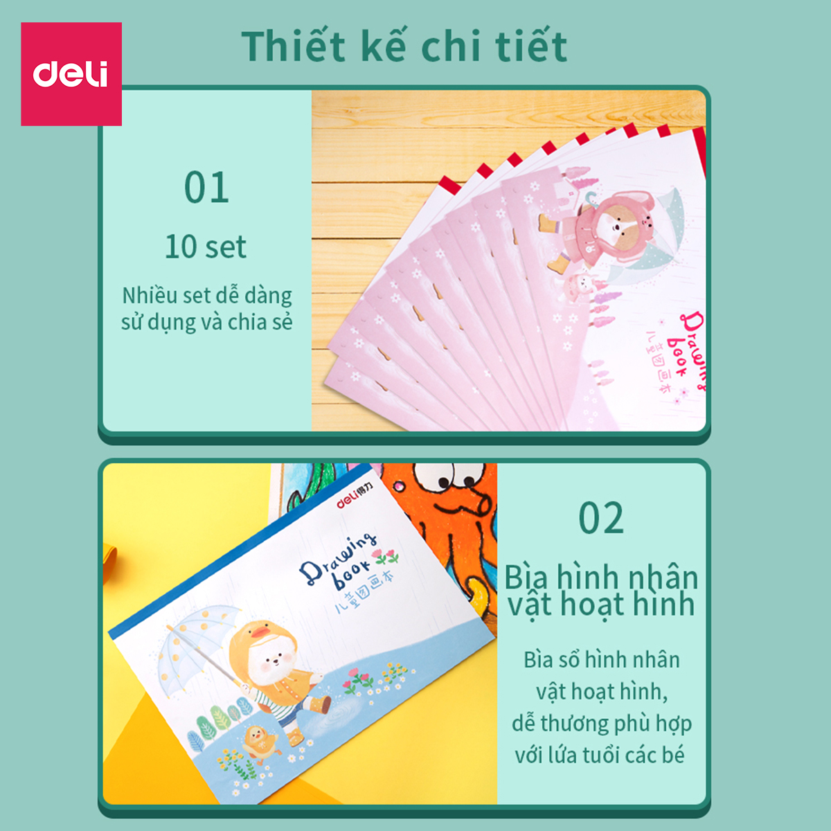 Vở Vẽ Học Sinh A4 Deli 20 Trang - Màu Hồng/Xanh - 1 Quyển - 73382