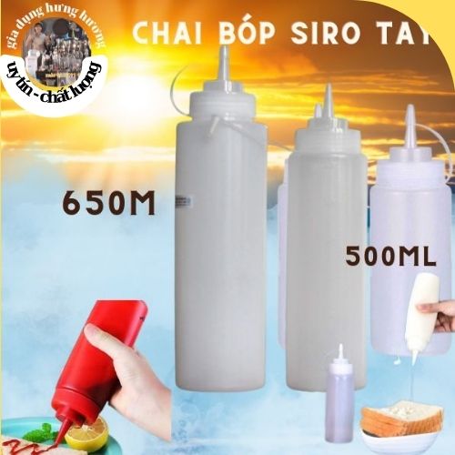 Bình bóp nhựa xịt tương/dầu/ siro/ sữa đặc 650ml