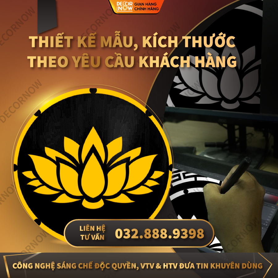 Đèn Hào Quang Phật In Tranh Trúc Chỉ CNC DECORNOW 30,40 cm, Trang Trí Ban Thờ, Hào Quang Trúc Chỉ VÂN GỖ DCN-TCC9