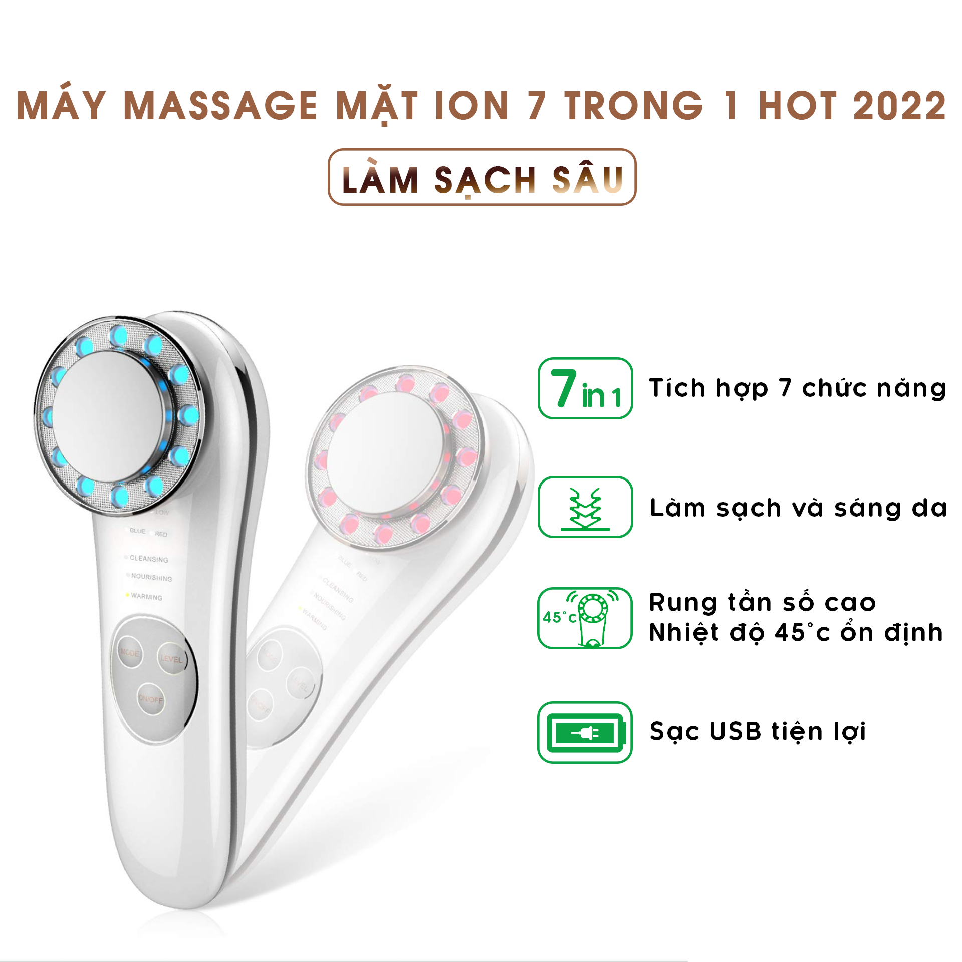 Máy Massage Mặt Đa Năng 7 trong 1 Đẩy Tinh Chất ION Dưỡng Da Hiệu Quả - Máy Mát Xa Mặt Điện Di Công Nghệ Châu Âu