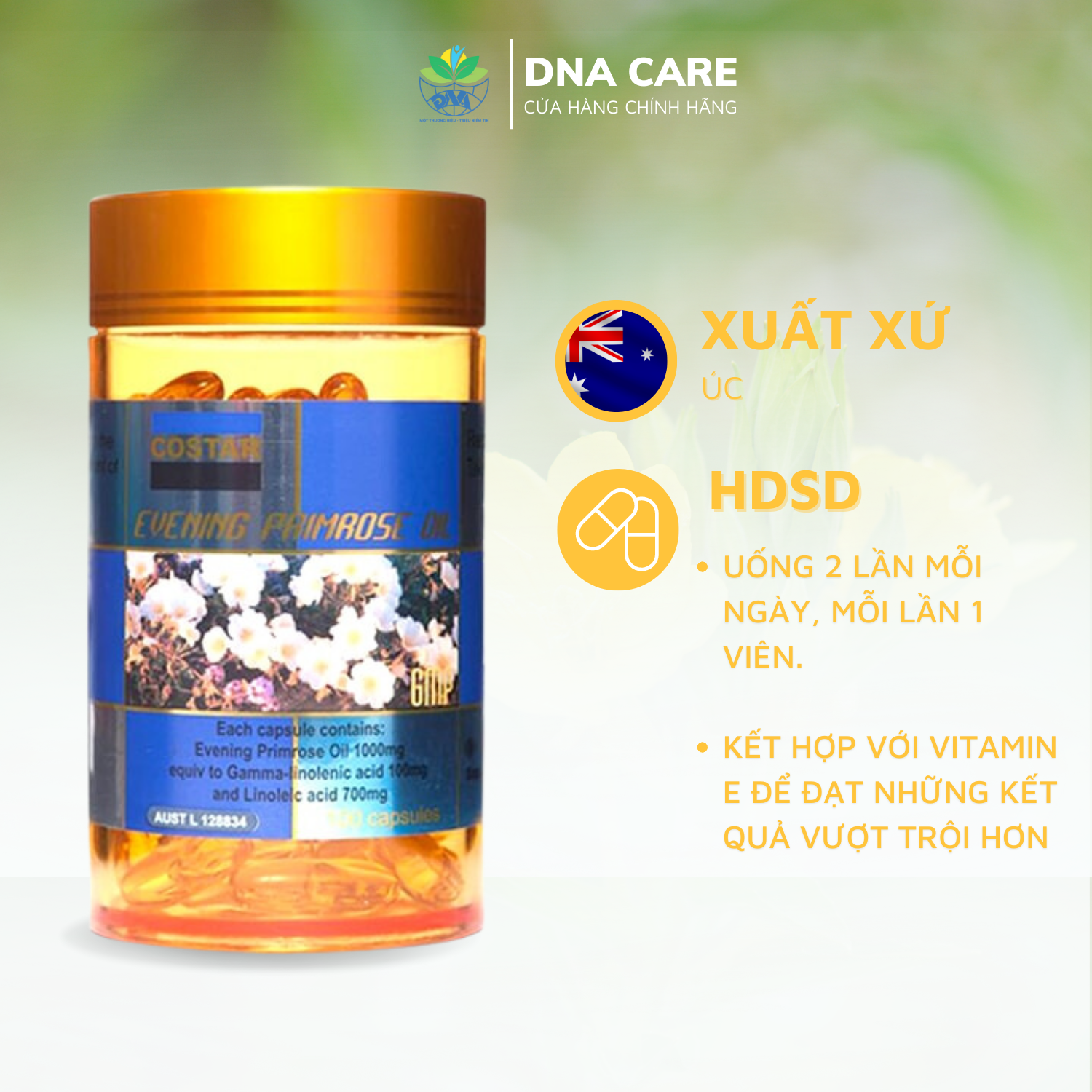 Viên uống nội tiết tố hoa anh thảo Costar Evening Primrose Oil hộp 100 viên