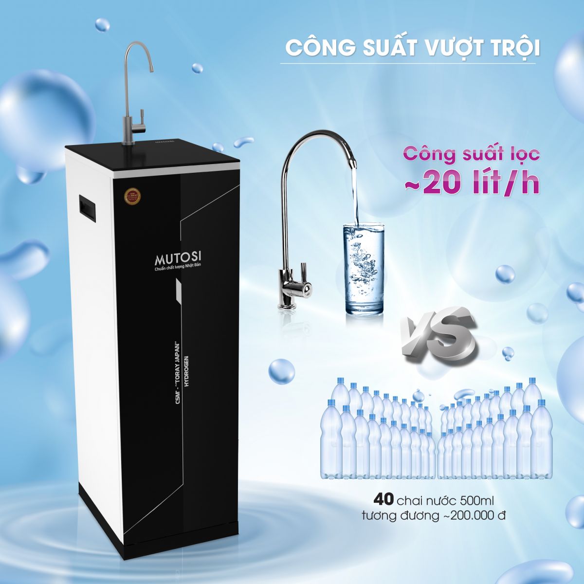 Máy Lọc Nước RO Mutosi MP-290SK Tủ Đứng, 9 Cấp Lọc, Tạo Nước Kiềm Hydrogen, Công Suất 20L/h - Hàng Chính Hãng