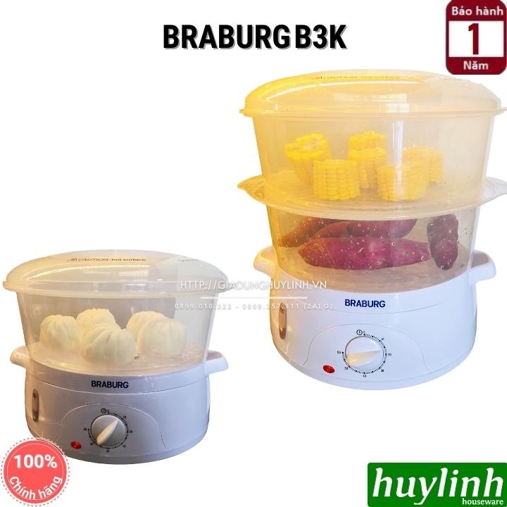 Nồi hấp điện 3 tầng Braburg B3K - dung tích 9 lít - Hàng chính hãng