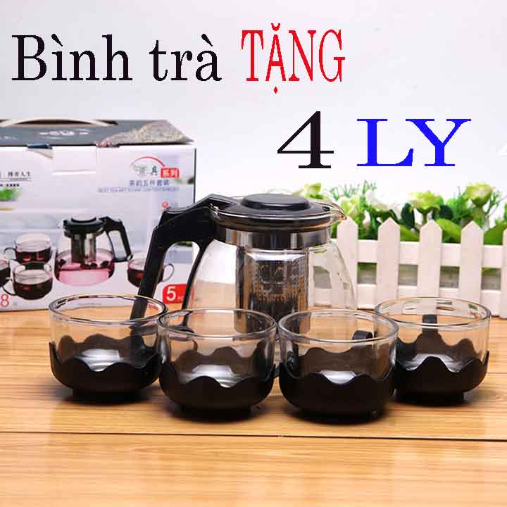 Bộ Bình Trà Thủy Tinh kèm Tách Lưới Lọc Inox 304 Không Gỉ- Tiện Lợi PaKaSa - Chính Hãng