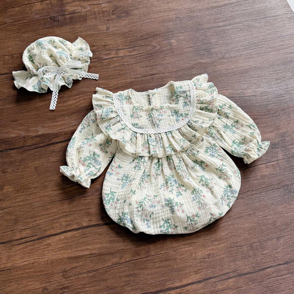 Set Body Tay Dài Hoa Tiết Hoa Nhí Cổ Yếm Cho Bé Gái Sơ Sinh 1 2 Tuổi Từ 3-11kg Dành Cho Bé Gái