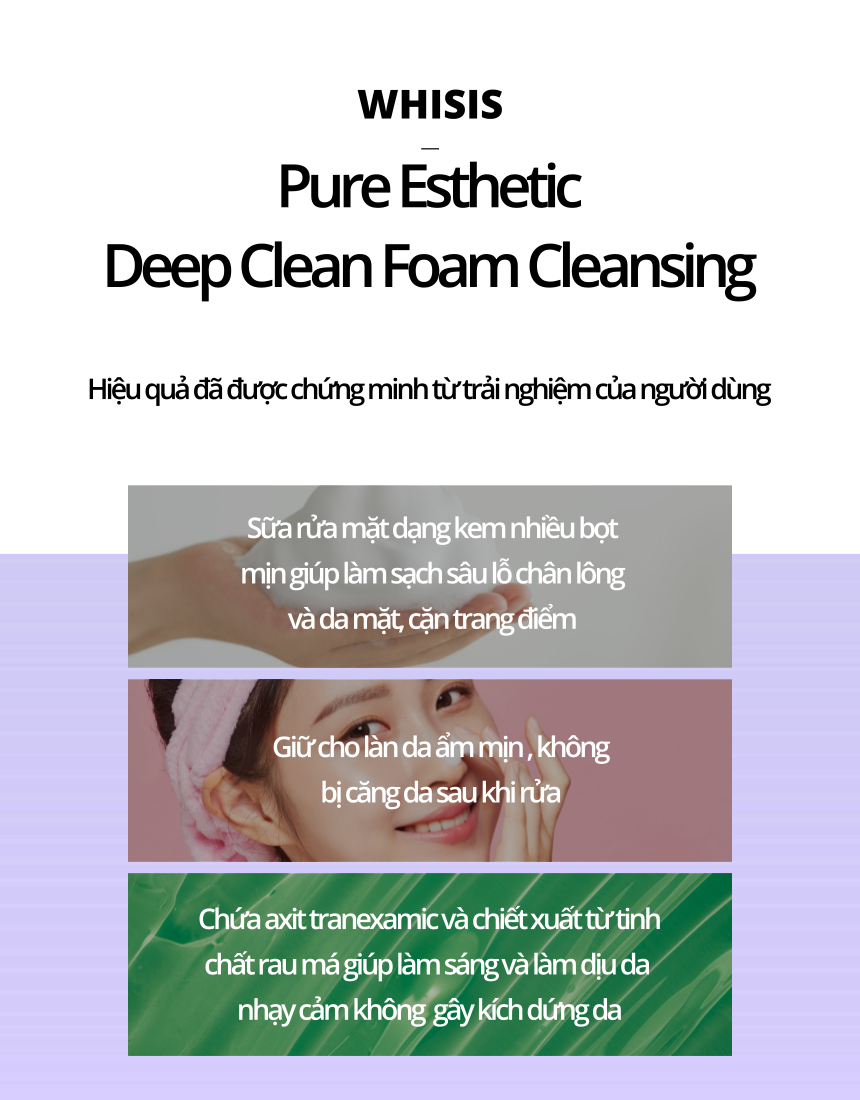 Sữa Rửa Mặt Vitamin E WHISIS Pure Esthetic Deep Clean Foam Cleansing Sạch Sâu, Da Trắng Sáng 120ml
