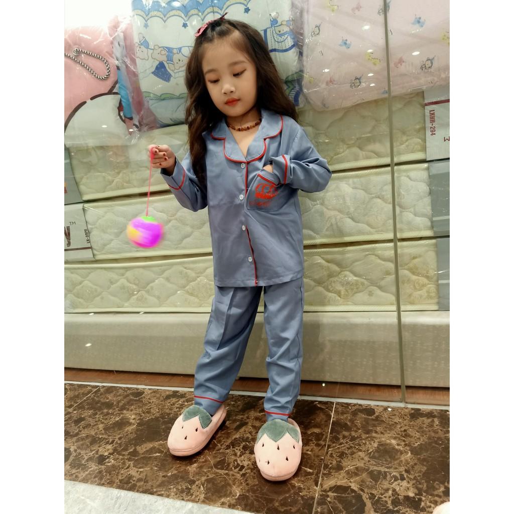 pijama phi lụa mờ dài tay in vương miện cho bé từ 14 đến 40kg 0205