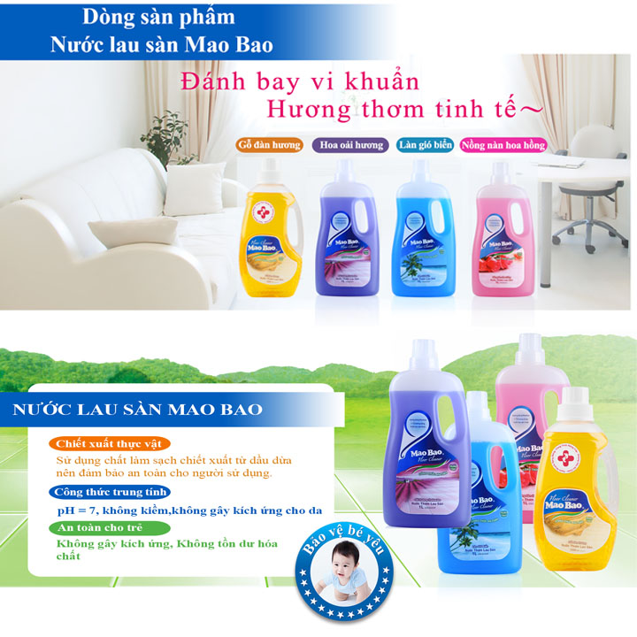 Nước Lau Sàn Diệt Khuẩn Mao Bao Hương Hoa Oải Hương Túi 600ml