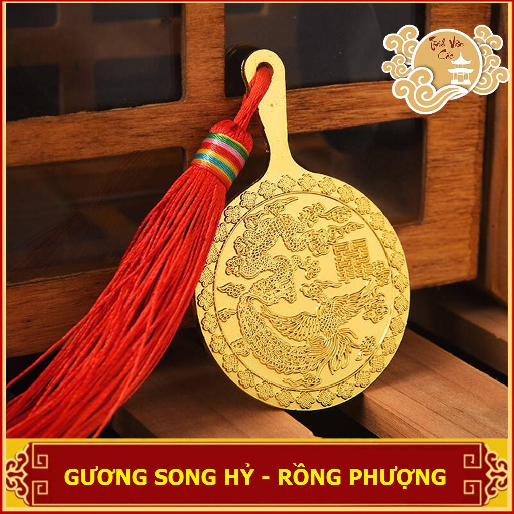 Gương cầm tay phong cách cổ trang, quà tặng tân nương, Song Hỷ Rồng Phượng - Shop TĨNH VÂN CÁC