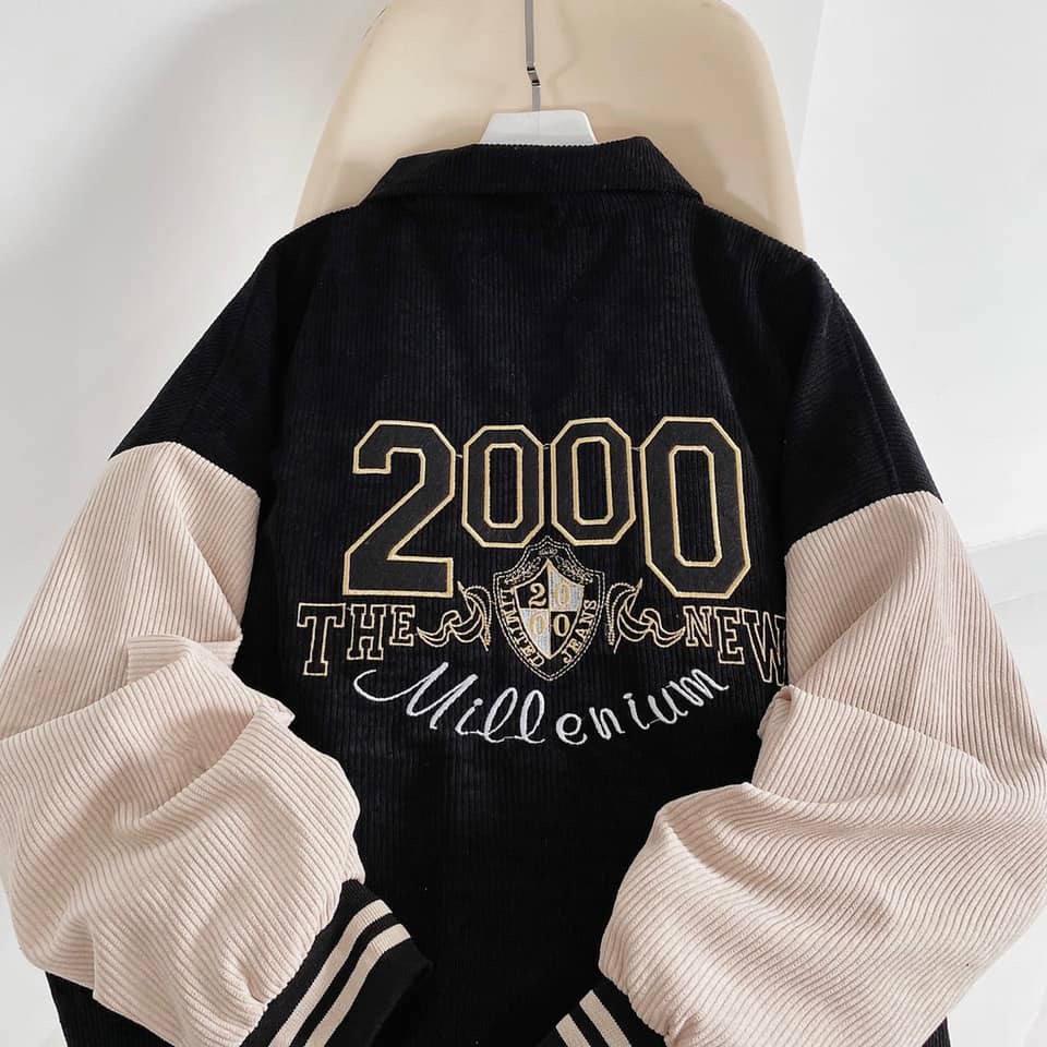 ÁO KHOÁC NHUNG TĂM KIỂU BOMBER IN LOGO 2000 - HÀNG IN BAO ĐẸP, Áo khoác bomber nhung - Áo Bomber jacket nhung gân cao cấp UNISEX chuẩn form nam nữ