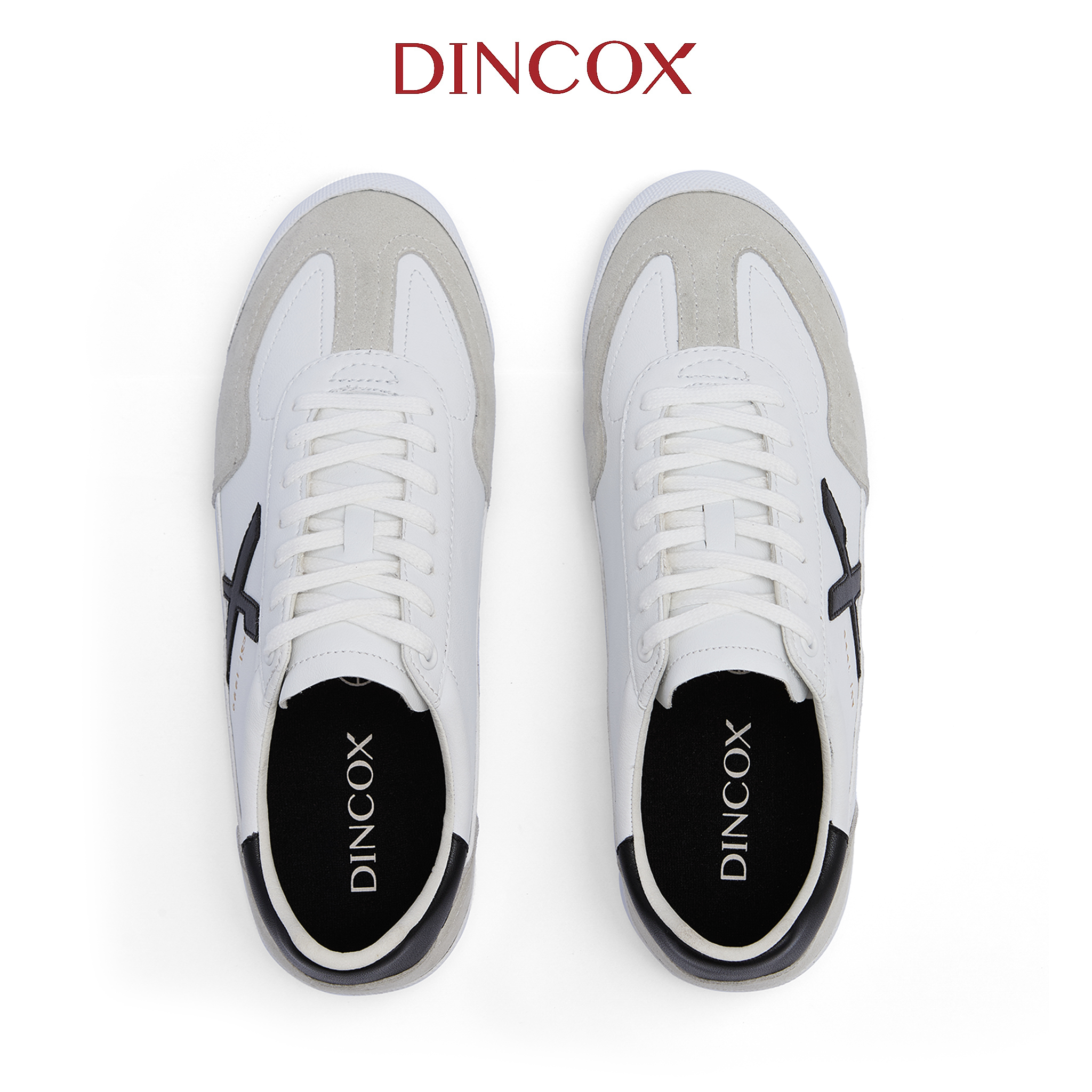 Giày Sneaker Nam Nữ Dincox DC47 WHITE/ BLACK Micro Suede Kết Hợp Da Shoes Đế Bằng, Bền Và Nhẹ Hơn