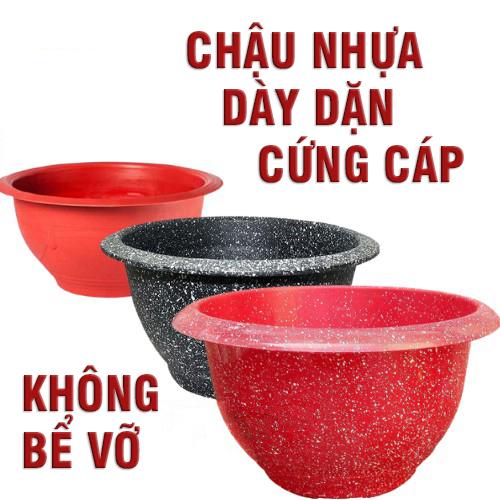 Chậu nhựa trồng cây loại giả đá có 2 màu đen đỏ , dày dặn cứng cáp phù hợp trồng nhiều loại cây