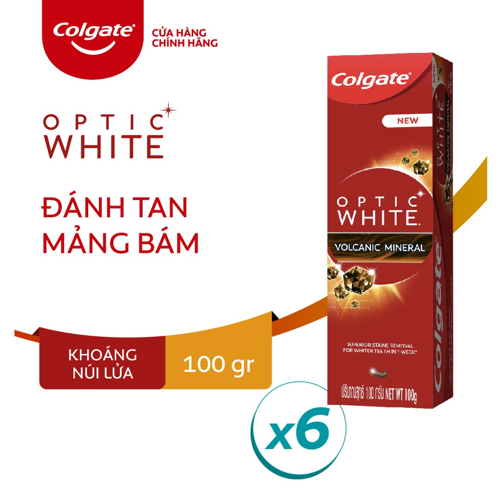 Bộ 6 kem đánh răng làm trắng sáng Colgate Optic White từ khoáng núi lửa Hàn Quốc 100g