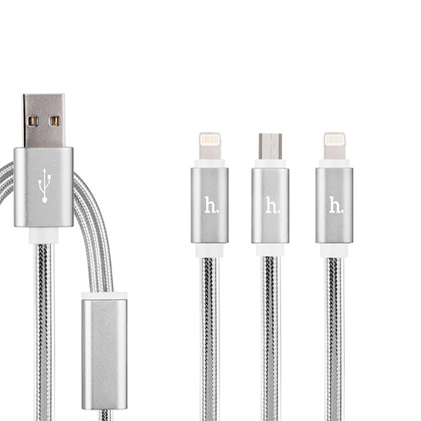 Cáp sạc Có đèn báo HoCo UPL12 cổng USB/Lightning/TypeC (Bạc) - Hàng nhập khẩu