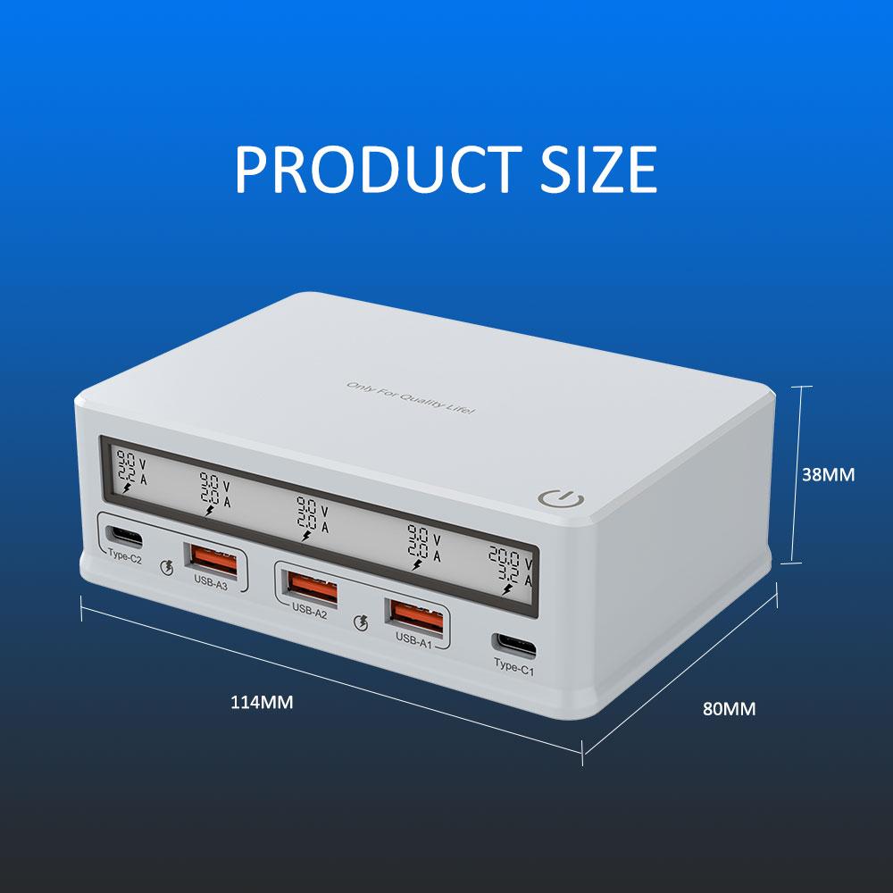 USB Wall Charger 110W 5-Port USB Charging Station Multi Port USB Hub Charger Compact Size LCD Display Compatible with Smartphone Tablet and Multiple Devices