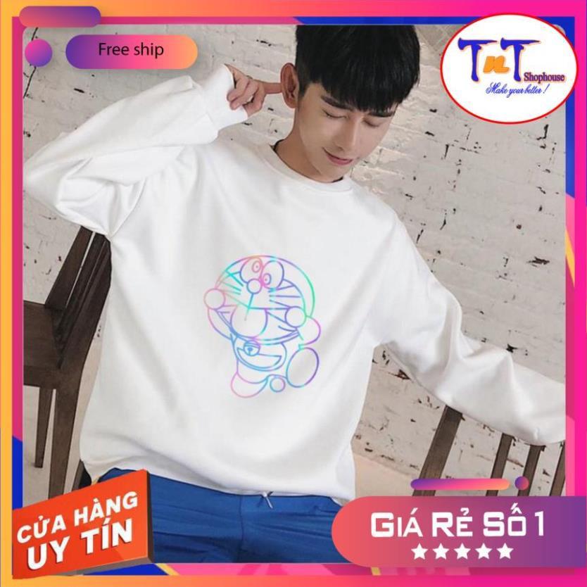 AS16 Áo Sweater Unisex ️/Áo nỉ Ulzzang phản quang unisex dài tay nam nữ - Doremon Lè Lưỡi