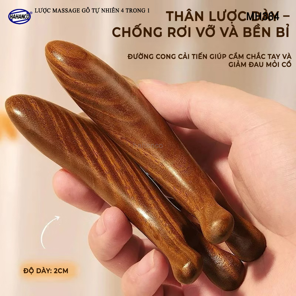 Lược Massage Dụng Cụ Làm Đẹp Chuyên Nghiệp Gỗ Tự Nhiên 4 Trong 1 - HAHANCO - MH384