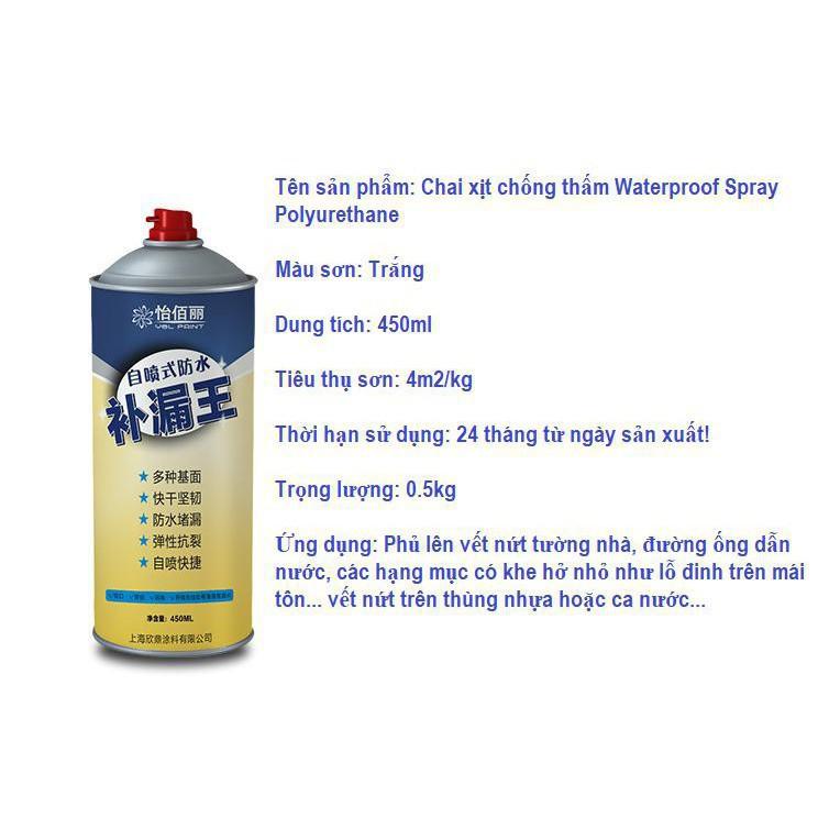 Chai Dung Dịch Xịt Chống Dột Waterproof Spray Polyurethane 450ml - Chống Thấm Nước - Bình Xịt Chống Thấm, Dột