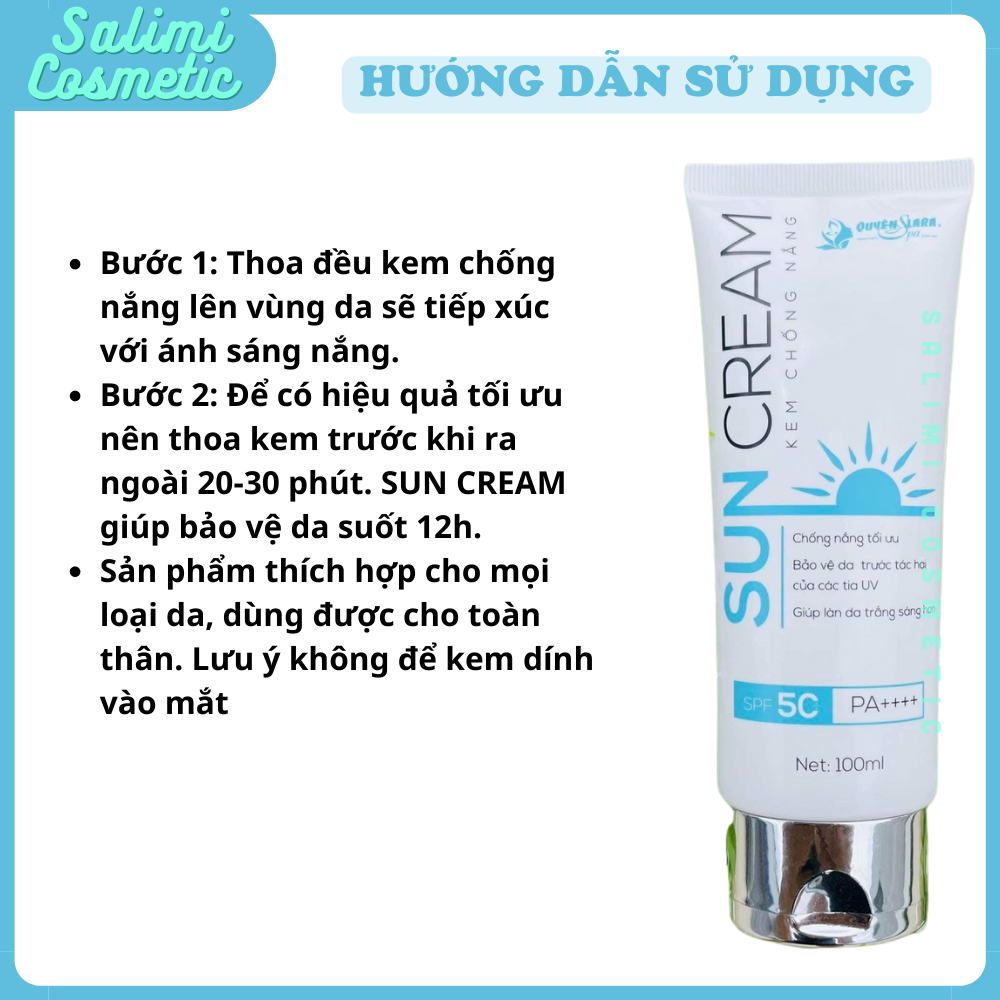 Kem Chống Nắng SUN CREAM - Chống Tia Cực Tím SPF 50+, Tăng Độ Ẩm & Dưỡng Chất Cho Da, Bảo Vệ Da Khỏi Tác Hại Bên Ngoài | Dung Tích 100ml - HÀNG CHÍNH HÃNG